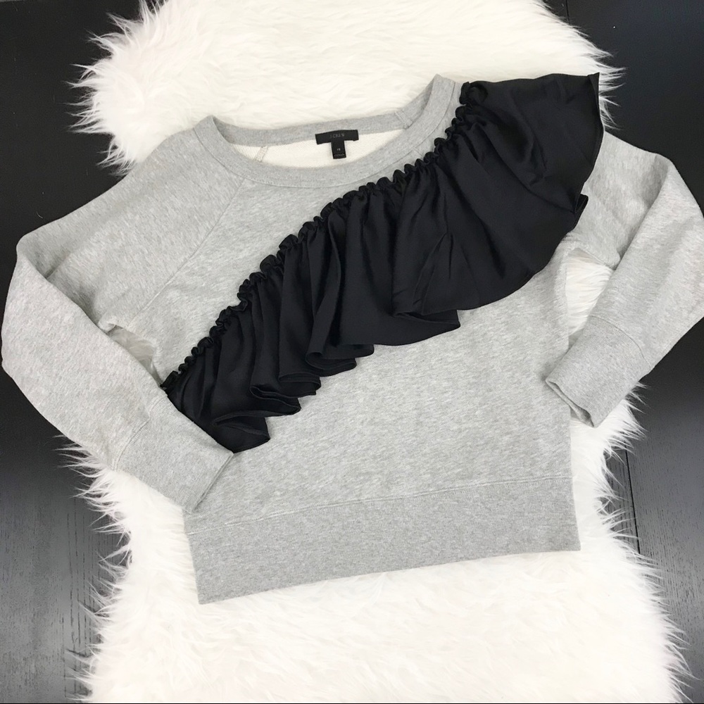 J. Crew Gray Sweater with Black Ruffle sz XS PLEASE RESD DESCRIPTION